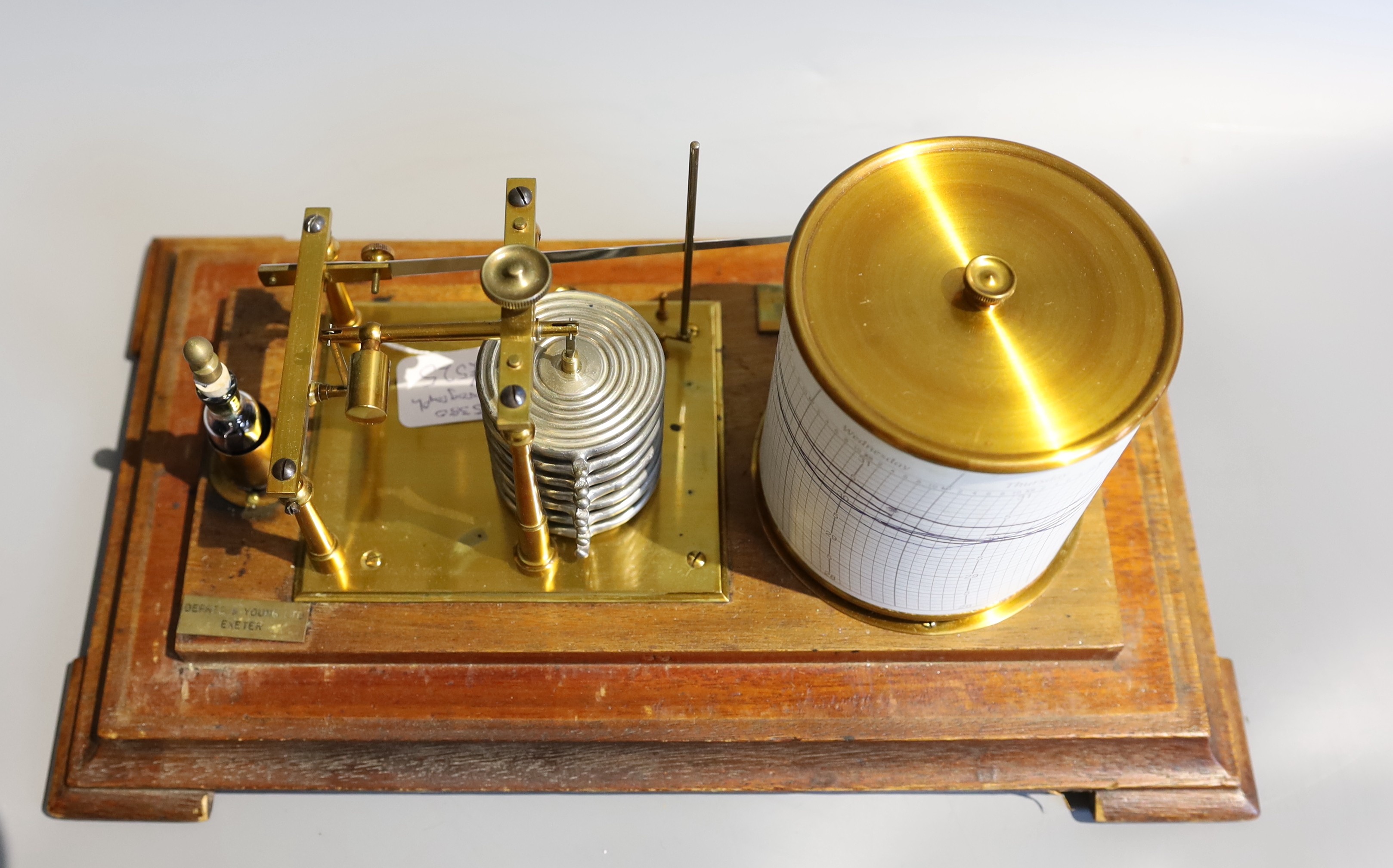 An early 20th century mahogany cased barograph by Depree & Yound Ltd Exeter, case width 35 cms.